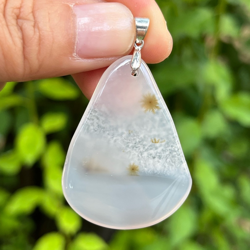 Sterling silver 925 stamped unique dendritic druzy flower agate 1262